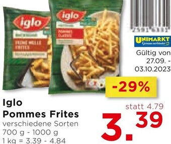 Unimarkt Iglo Pommes Frites  700 g - 1000 g Angebot
