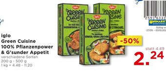 Unimarkt iglo Green Cuisine 100% Pflanzenpower & G'sunder Appetit 200 g- 500 g Angebot