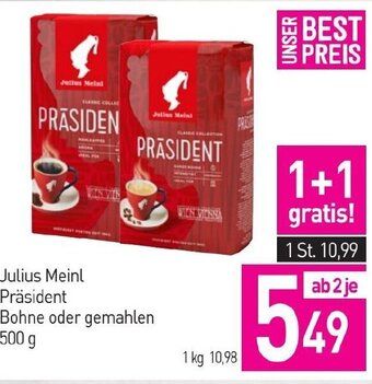 Sutterlüty Julius Meinl Präsident Bohne oder gemahlen 500 g Angebot