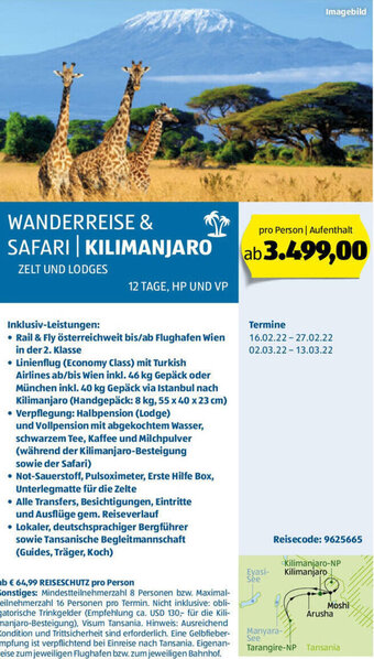 Hofer Wanderreise & Safari Kilimanjaro Angebot