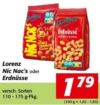 Nah&Frisch Lorenz Nic Nac's oder Erdnüsse versch. Sorten 110-175 g-Pkg. Angebot