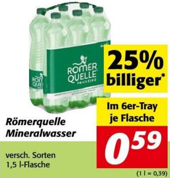 Nah&Frisch Römerquelle Mineralwasser versch. Sorten 1,5 l-Flasche Angebot
