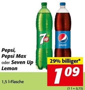 Nah&Frisch Pepsi, Pepsi Max oder Seven Up Lemon 1,5 l-Flasche Angebot