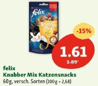 Fressnapf felix Knabber Mix Katzensnacks 60g Angebot