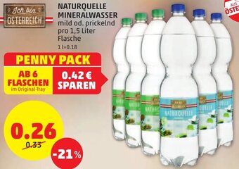 PENNY NATURQUELLE MINERALWASSER mild od. prickelnd pro 1,5 Liter Flasche Angebot