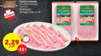 PENNY TOASTSCHINKEN pro 200 g Packung Angebot