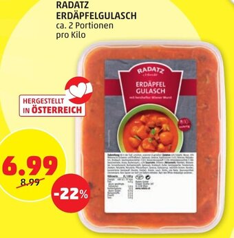 PENNY RADATZ ERDÄPFELGULASCH ca. 2 Portionen pro Kilo Angebot