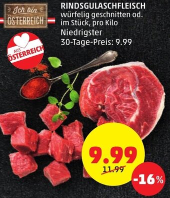 PENNY RINDSGULASCHFLEISCH würfelig geschnitten od. im Stück, pro Kilo Angebot