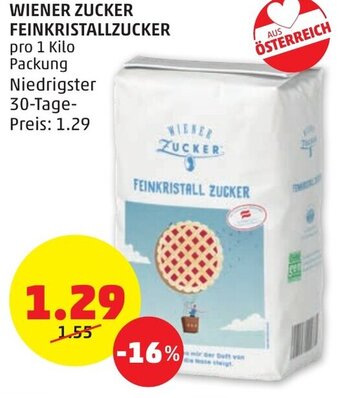 PENNY WIENER ZUCKER FEINKRISTALLZUCKER pro 1 Kilo Packung Angebot