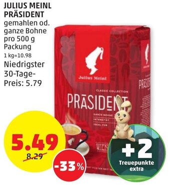 PENNY JULIUS MEINL PRÄSIDENT pro 500 g Packung Angebot