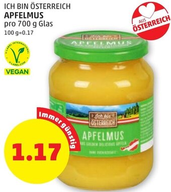 PENNY ICH BIN ÖSTERREICH APFELMUS pro 700 g Glas Angebot