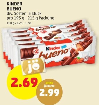 PENNY KINDER BUENO div. Sorten, 5 Stück pro 195 g-215 g Packung Angebot