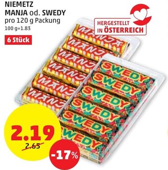 PENNY NIEMETZ MANJA od. SWEDY pro 120 g Packung Angebot