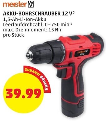 PENNY meister M AKKU-BOHRSCHRAUBER 12 V Angebot