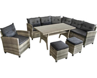 Hornbach Gartenmöbelset 6 -sitzer bestehend aus: 2 sofas,1 eckmodul,sessel,2 hocker,tisch polyrattan aluminium grau Angebot