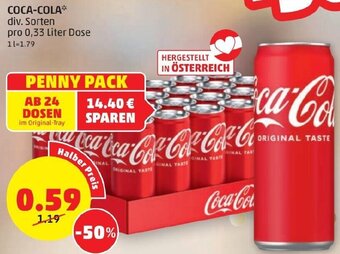 PENNY COCA-COLA* div. Sorten pro 0,33 Liter Dose Angebot