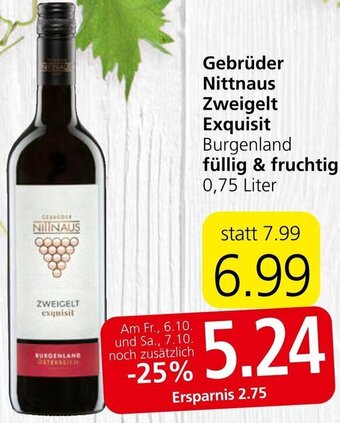Spar Gebrüder Nittnaus Zweigelt Exquisit Burgenland füllig & fruchtig 0,75 Liter Angebot