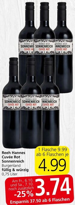 Spar Reeh Hannes Cuvée Rot Sonnenreich Burgenland füllig & würzig 0,75 Liter Angebot