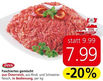 Spar Faschiertes gemischt aus Österreich, aus Rind- und Schweine-fleisch, in Bedienung, per kg Angebot