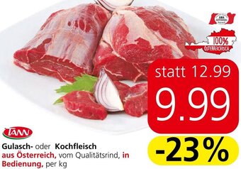 Spar Gulasch- oder Kochfleisch aus Österreich, vom Qualitätsrind, in Bedienung, per kg Angebot
