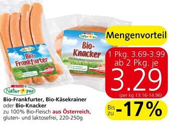 Spar Bio-Frankfurter, Bio-Käsekrainer oder Bio-Knacker 220-250 g Angebot