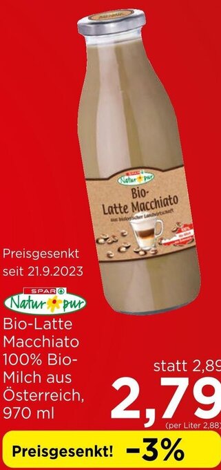 Spar Natur pur Bio-Latte Macchiato 970 ml Angebot