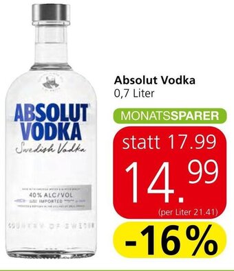 Spar Absolut Vodka 0,7 Liter Angebot