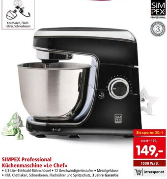 Interspar SIMPEX Professional Küchenmaschine »>Le Chef«< 1000 Watt Angebot