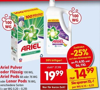 Interspar Ariel Pulver A oder Flüssig 100 WG, riel Pods 68 oder 76 WG oder Lenor Pods 76 WG, Angebot