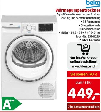 Interspar beko Wärmepumpentrockner Angebot