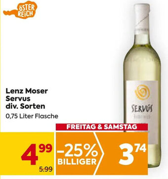 Billa Lenz Moser Servus div. Sorten 0,75 Liter Flasche Angebot