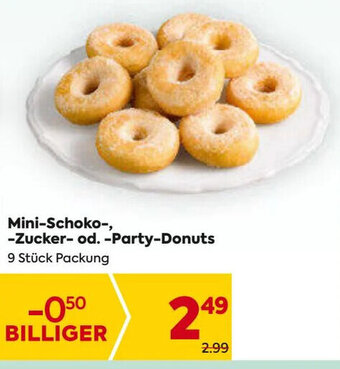 Billa Mini-Schoko-, -Zucker- od. -Party-Donuts 9 Stück Packung Angebot