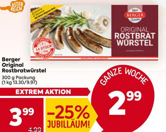 Billa Berger Original Rostbratwürstel 300 g Packung Angebot