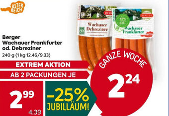 Billa Berger Wachauer Frankfurter od. Debreziner 240 g Angebot