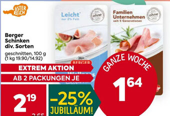 Billa Berger Schinken div. Sorten geschnitten, 100 g Angebot