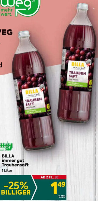 Billa BILLA immer gut Traubensaft Angebot