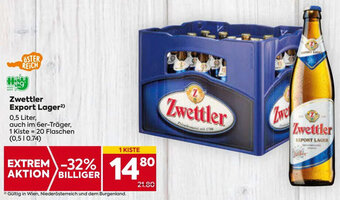 Billa Zwettler Export Lager²) 0,5 Liter, Angebot