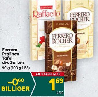 Billa Ferrero Pralinen Tafel div. Sorten 90 g Angebot