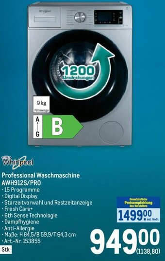 Metro Whirlpool Professional Waschmaschine AWH912S/PRO Angebot