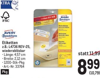 Metro Etiketten z.B.: L4736 REV-25, wiederablösbar Angebot