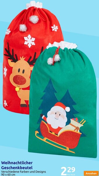 Action Weihnachtlicher Geschenkbeutel Verschiedene Farben und Designs 90 x 60 cm Angebot