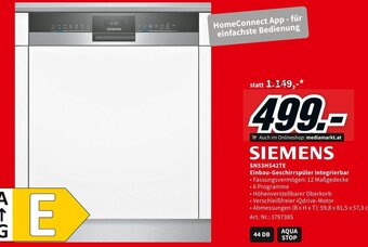 Media Markt SIEMENS SN53HS42TE Einbau-Geschirrspüler integrierbar Angebot