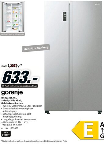 Media Markt gorenje NRR9185EAXL Side-by-Side Kühl-/ Gefrierkombination Angebot