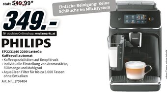 Media Markt PHILIPS EP2231/40 2200 LatteGo Kaffeevollautomat Angebot