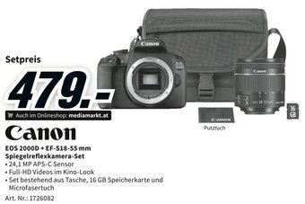 Media Markt Canon EOS 2000D + EF-S18-55 mm Spiegelreflexkamera-Set Angebot
