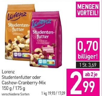 Sutterlüty Lorenz Studentenfutter oder Cashew-Cranberry-Mix 150 g/ 175 g Angebot