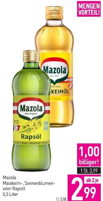 Sutterlüty Mazola Maiskeim-, Sonnenblumen- oder Rapsöl 0,5 Liter Angebot