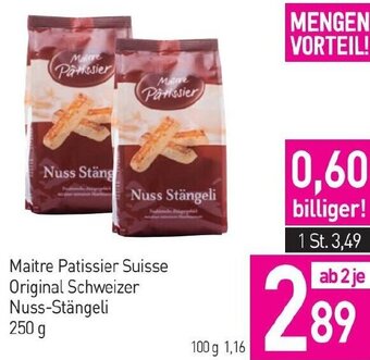Sutterlüty Maitre Patissier Suisse Original Schweizer Nuss-Stängeli 250g Angebot