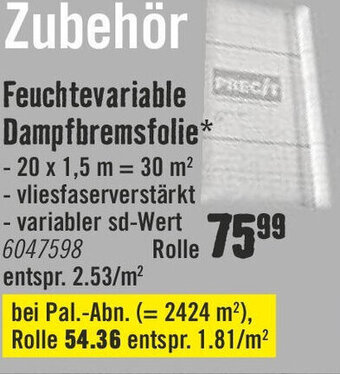 Hornbach Feuchtevariable Dampfbremsfolie Angebot