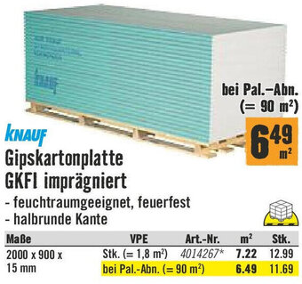 Hornbach KNAUF Gipskartonplatte GKFI imprägniert Angebot